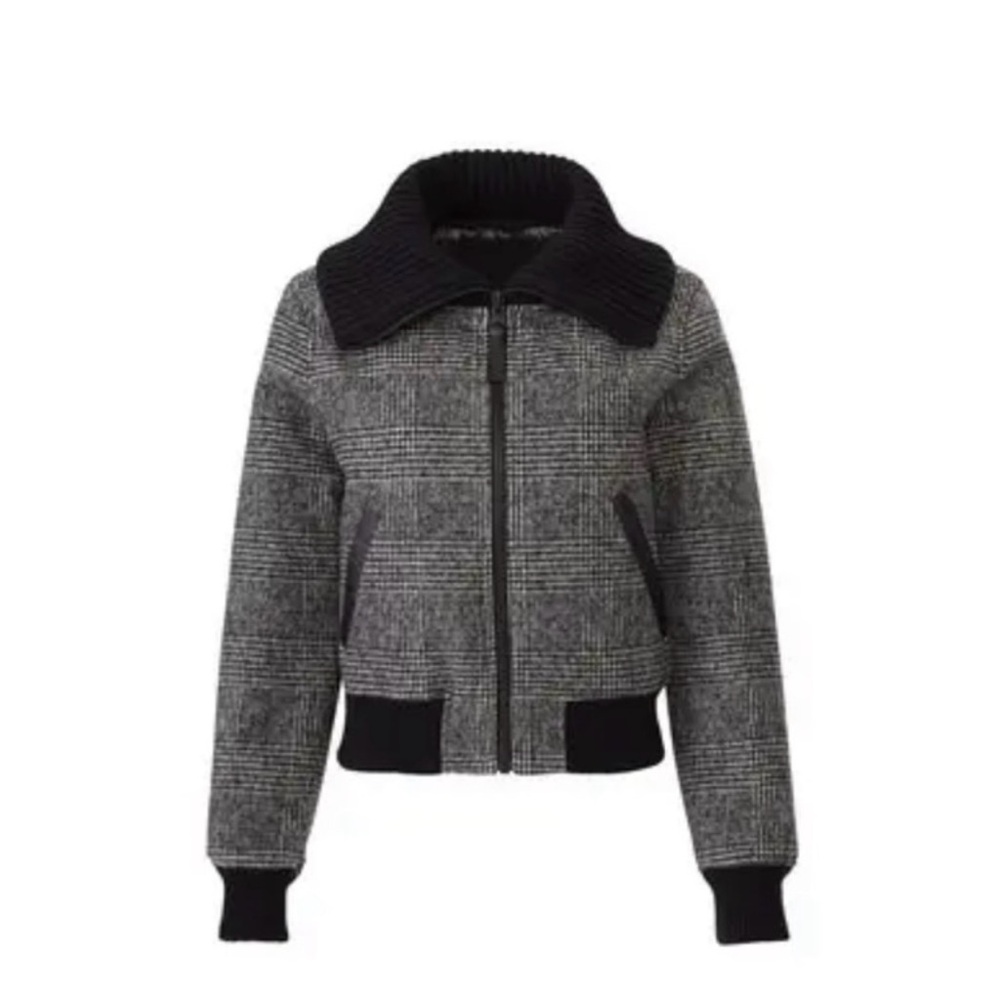 Mackage - Alivia Plaid Down Bomber Jacket w Knit Detailing - size Medium - EUC